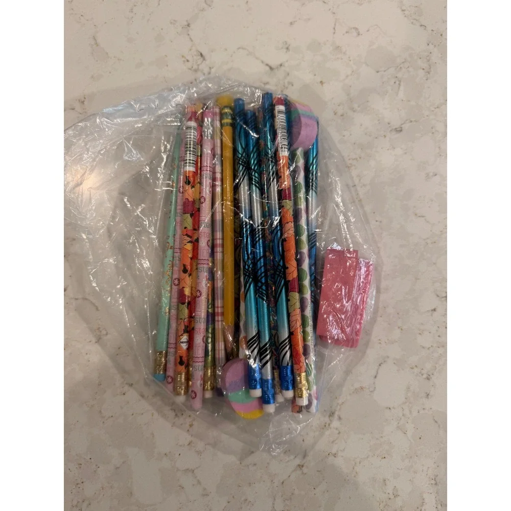 Vintage Y2K Graphic Print Pencil Lot Holographic Patterned Erasers Assorted 30+